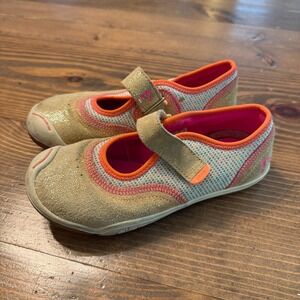 Plae Emme Girls Big Kid Size 1 Comfort Slip On Mary Jane‎ Shoe Sparkle Gold Pink